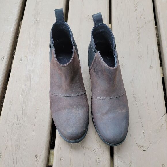 Sorel Emelie Blackened Brown Oiled Leather Waterproof Chelsea Ankle Boots Bootie - Picture 5 of 9